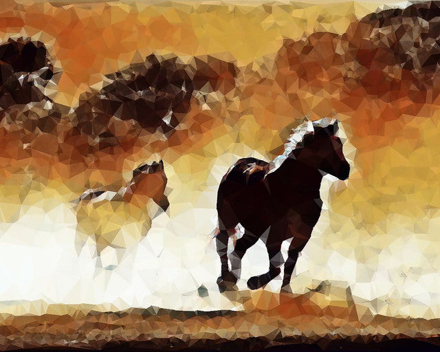 Punto de Cruz Diamante - Diamond Painting - Caballos en acción