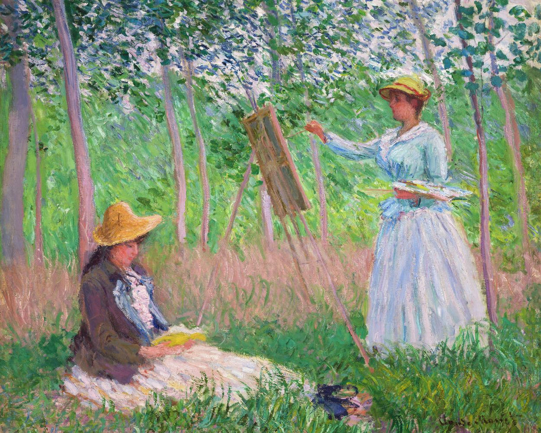 Punto de Cruz Diamante - En el bosque en Giverny: Blanche Hoschede en su caballete con Suzanne Hoschede - Monet