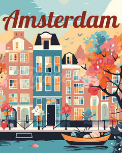 Pintar por numeros Figured'Art - Póster de Viaje Ámsterdam en Flor