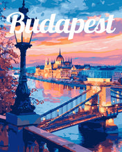 Cargar imagen en el visor de la galería, Pintar por numeros Figured&#39;Art - Póster de Viaje Budapest al Anochecer