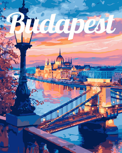 Pintar por numeros Figured'Art - Póster de Viaje Budapest al Anochecer