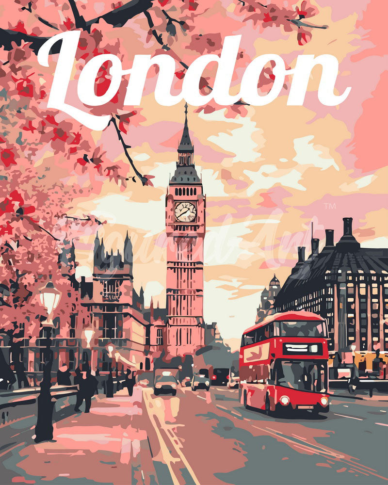 Pintar por numeros Figured'Art - Póster de Viaje Londres en Flor