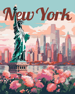 Pintar por numeros Figured'Art - Póster de Viaje Nueva York en Flor