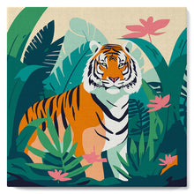 Cargar imagen en el visor de la galería, Mini Pintar por Números 20x20cm con bastidor Tigre de Bengala Tropical