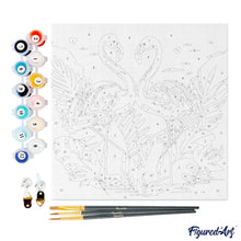 Cargar imagen en el visor de la galería, Mini Pintura por Números 20x20cm con bastidor Flamencos Tropicales