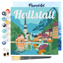 Cargar imagen en el visor de la galería, Mini Pintura por Números 20x20cm con bastidor Póster de Viaje Hallstatt