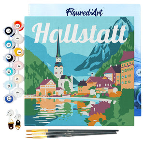 Mini Pintura por Números 20x20cm con bastidor Póster de Viaje Hallstatt