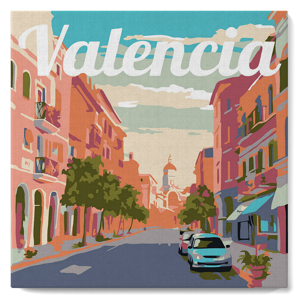 Mini Pintar por Números 20x20cm con bastidor Póster de Viaje Valencia