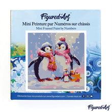 Cargar imagen en el visor de la galería, Mini Pintura por Números 20x20cm con bastidor Familia de Pingüinos en la Nieve