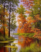 Cargar imagen en el visor de la galería, Punto de Cruz Diamante - Diamond Painting - Lago en otoño 40x50cm con bastidor montado