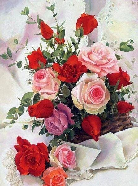 Punto de Cruz Diamante - Diamond Painting - Rosas flores hermosas 40x50cm con bastidor montado