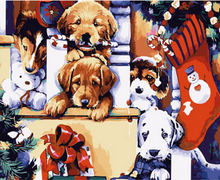 Cargar imagen en el visor de la galería, Pintar por números - Cachorros y decoraciones de Navidad