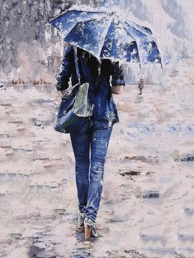 Pintar Por Números - Andando Al Trabajo Bajo La Lluvia - Figuredart - Romanticismo