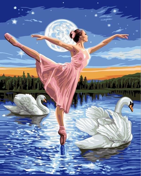 Pintar Por Números - Bailarina Con Cisnes En El Lago - Figuredart - Baile