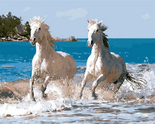 Cargar imagen en el visor de la galería, Pintar Por Números - Caballos Jugando En La Playa - Figuredart - Animales Caballos