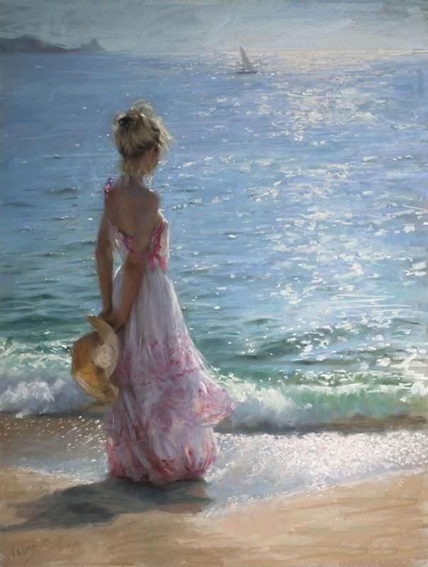 Pintar Por Números - Chica En La Playa - Figuredart - Barcos Paisajes Romanticismo