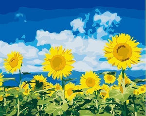 Pintar Por Números - Cielo Azul Girasol - Figuredart - Flores