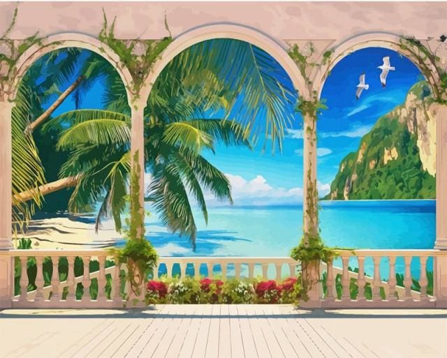 Pintar Por Números - Columnas En La Bahía Tropical - Figuredart - Paisajes