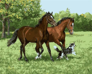 Pintar Por Números - Dos Caballos Y Perros - Figuredart - Animales Caballos Perros