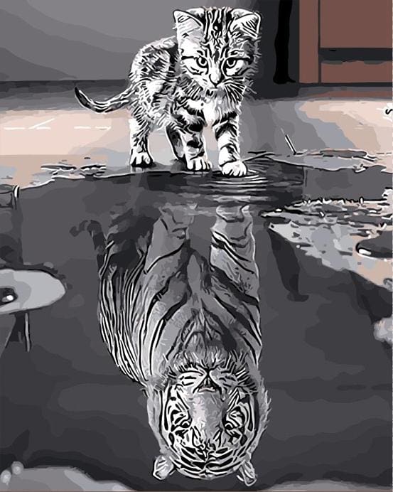 Pintar Por Números - El Reflejo Del Gato - Figuredart - Animales Gatos