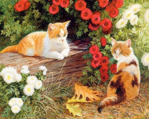 Pintar Por Números - Flores Y Gatito - Figuredart - Animales