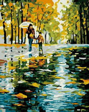 Cargar imagen en el visor de la galería, Pintar Por Números - Madre E Hijo Bajo La Lluvia - Figuredart - Paisajes Árboles