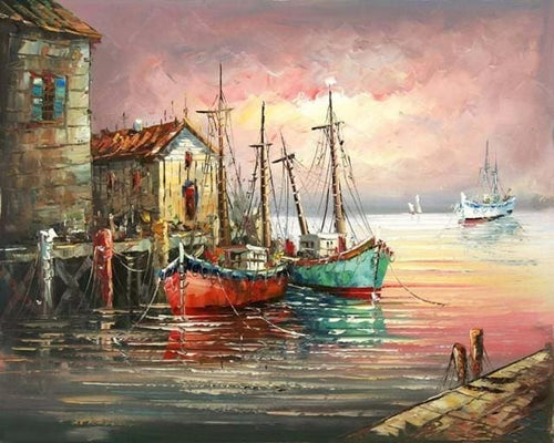 Pintar Por Números - Muelle Rojo - Figuredart - Barcos Paisajes