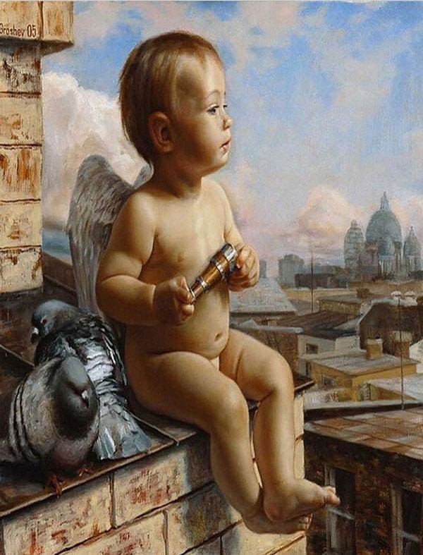 Pintar Por Números - Niño Del Ángel - Figuredart - Animales Pájaros Religión