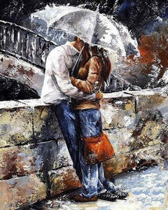 Pintar Por Números - Paraguas Y Beso Bajo La Lluvia - Figuredart - Romanticismo