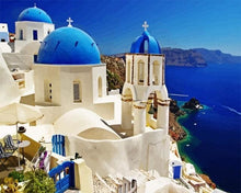 Cargar imagen en el visor de la galería, Pintar Por Números - Santorini Azul Blanco - Figuredart - Ciudades