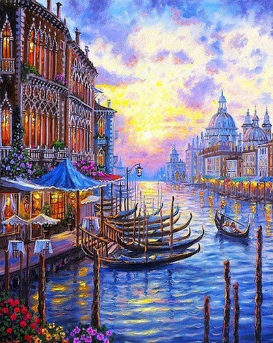 Pintar Por Números - Venecia Puesta De Sol - Figuredart - Ciudades Paisajes