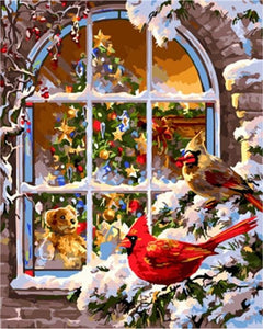 Pintar Por Números - Ventana De Pájaros De La Nieve - Figuredart - Animales Pájaros