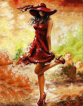 Cargar imagen en el visor de la galería, Pintar Por Números - Vestido Y Sombrero Rojo - Figuredart - Baile Romanticismo